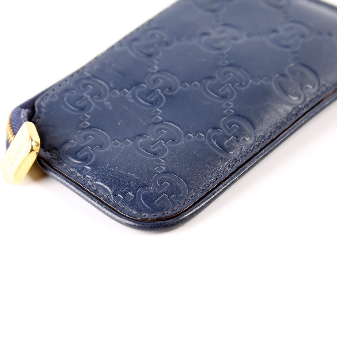 Gucci 447964 GG Leather Key Pouch Navy