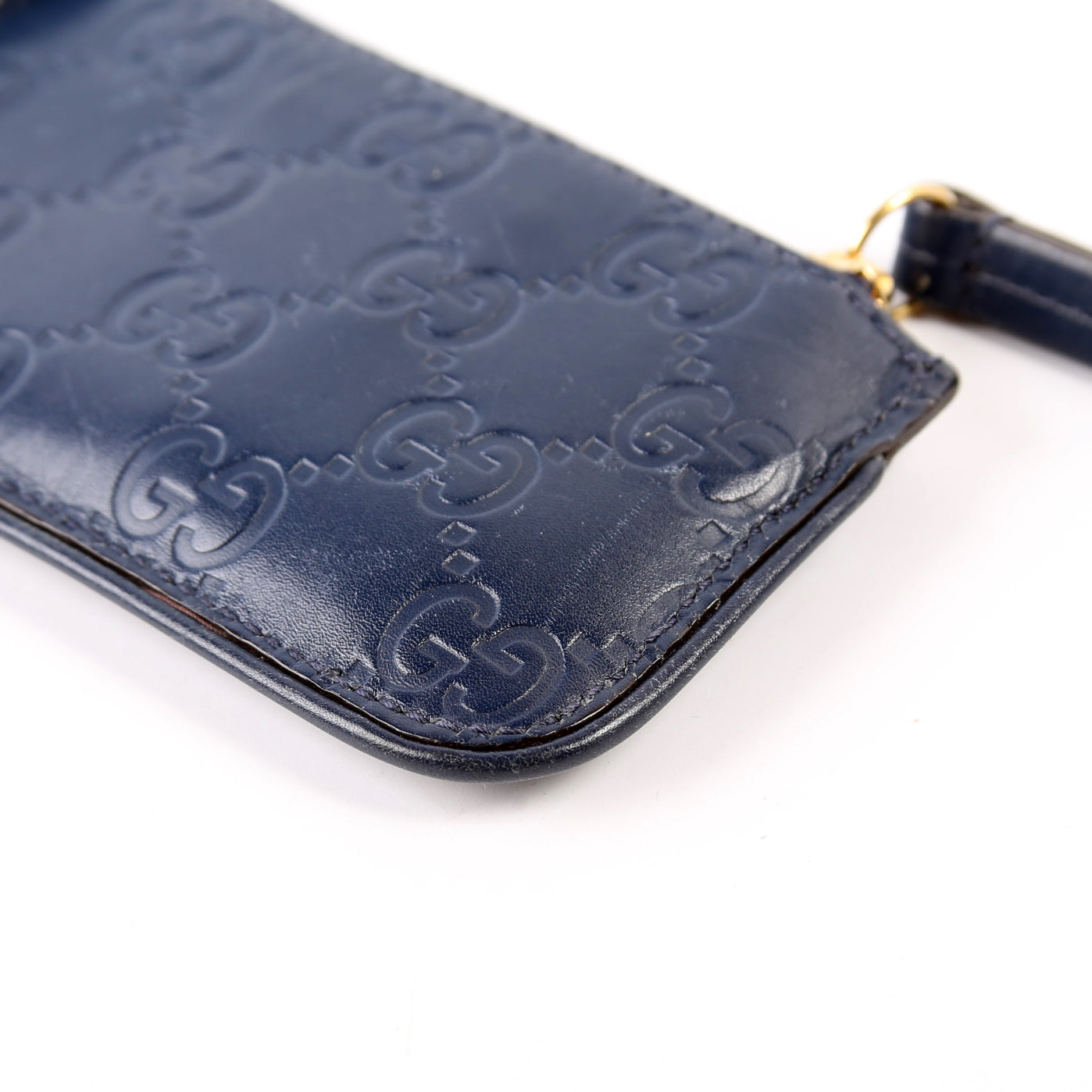 Gucci 447964 GG Leather Key Pouch Navy