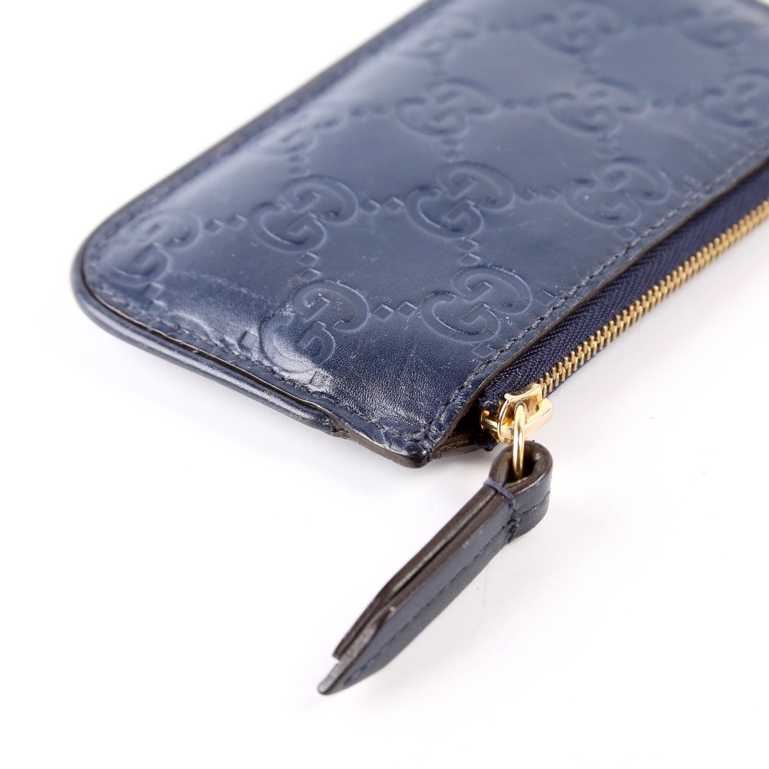 Gucci 447964 GG Leather Key Pouch Navy