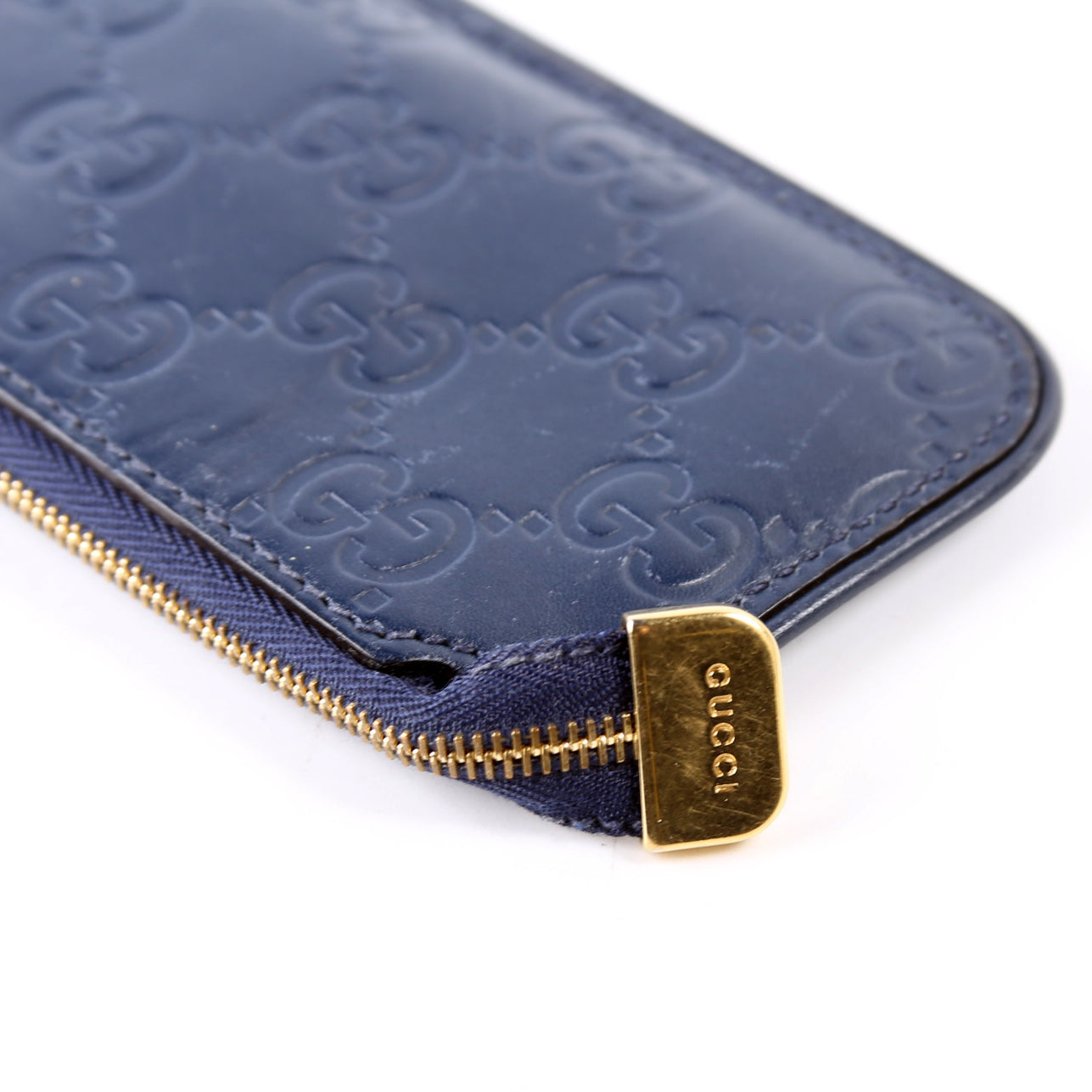 Gucci 447964 GG Leather Key Pouch Navy