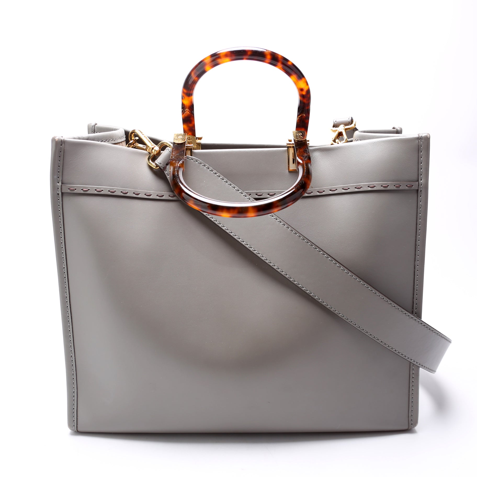 Fendi Sunshine Shopper Medium Leather Grey