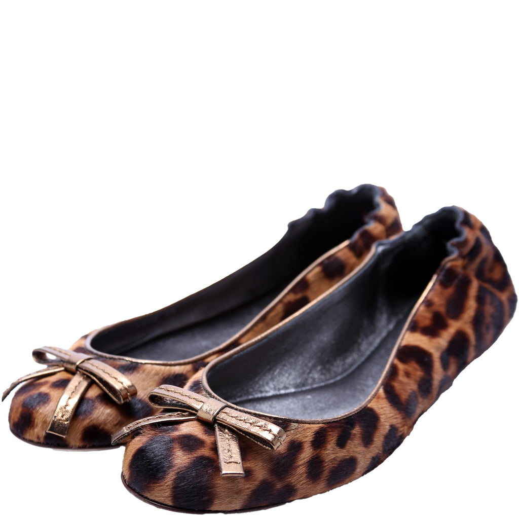 Calf Hair Leopard Ballet Flats Size 38 Brown