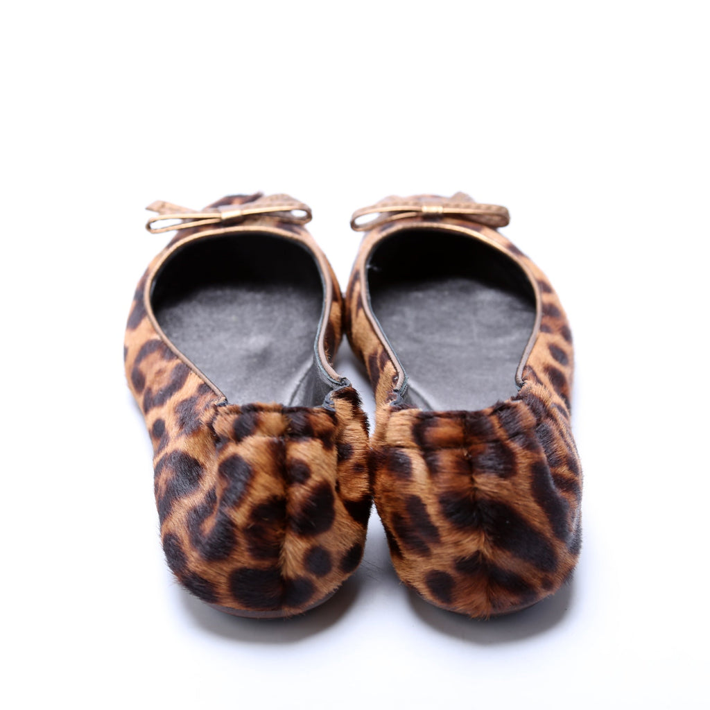 Calf Hair Leopard Ballet Flats Size 38 Brown
