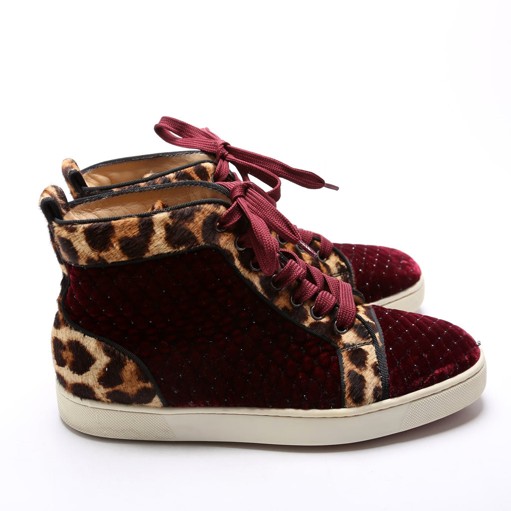 Louis Orlato Flat Sneakers Velvet/Pony Hair Size 39.5 Burgundy