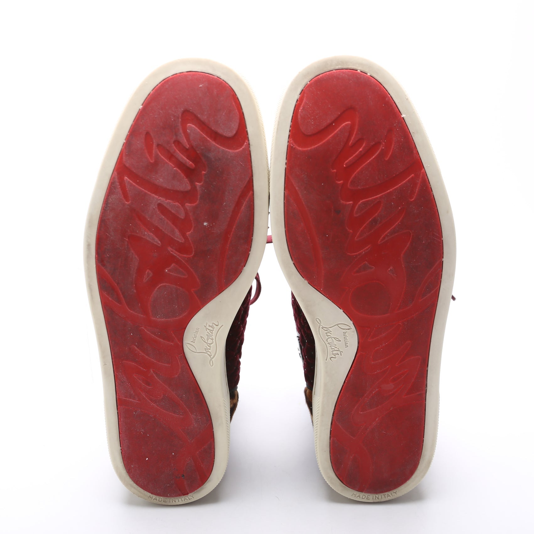 Louis Orlato Flat Sneakers Velvet/Pony Hair Size 39.5 Burgundy