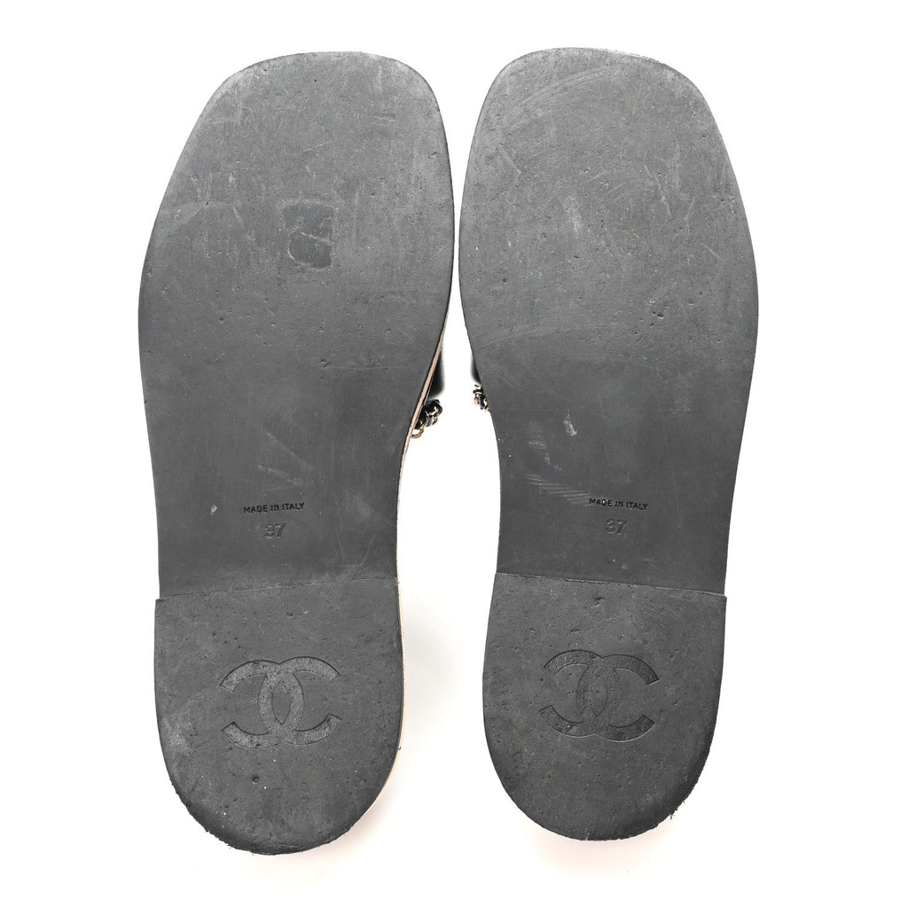 Lambskin Chain Cork Slide Sandals 37 Black