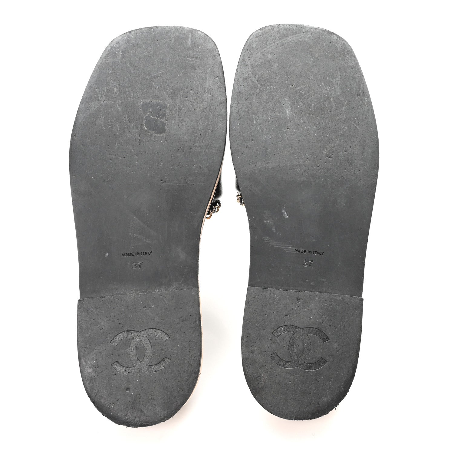 Lambskin Chain Cork Slide Sandals 37 Black