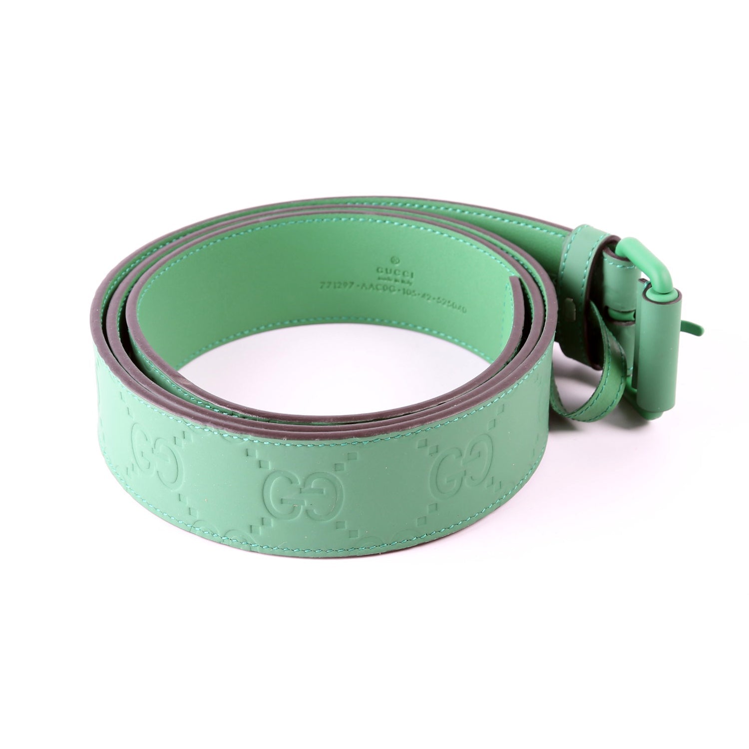 771297 Jumbo GG Rubber Effect Leather Belt Size 705/42 Green