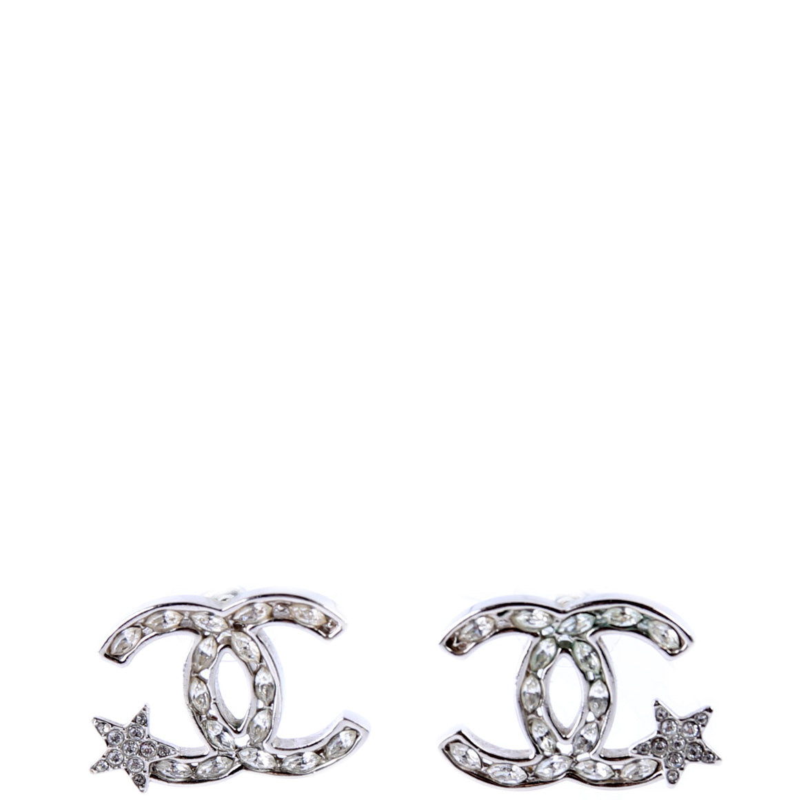 Crystal Star CC Stud Earrings Silver