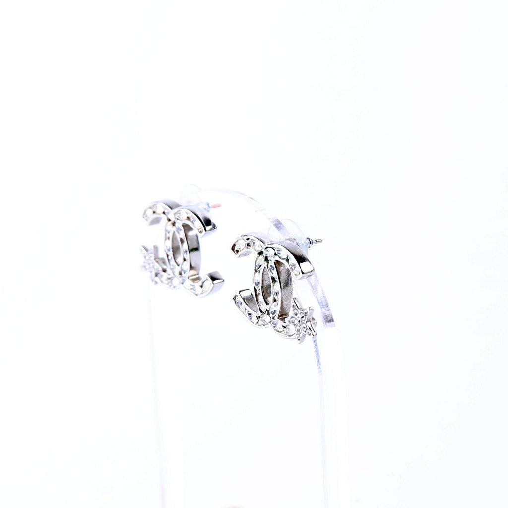 Crystal Star CC Stud Earrings Silver