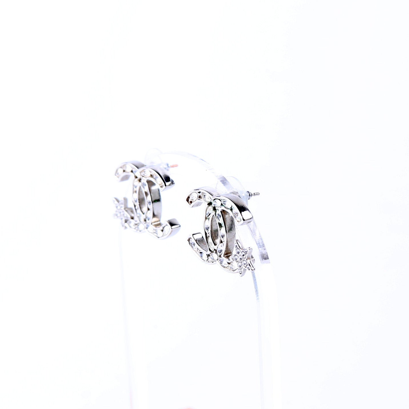 Crystal Star CC Stud Earrings Silver