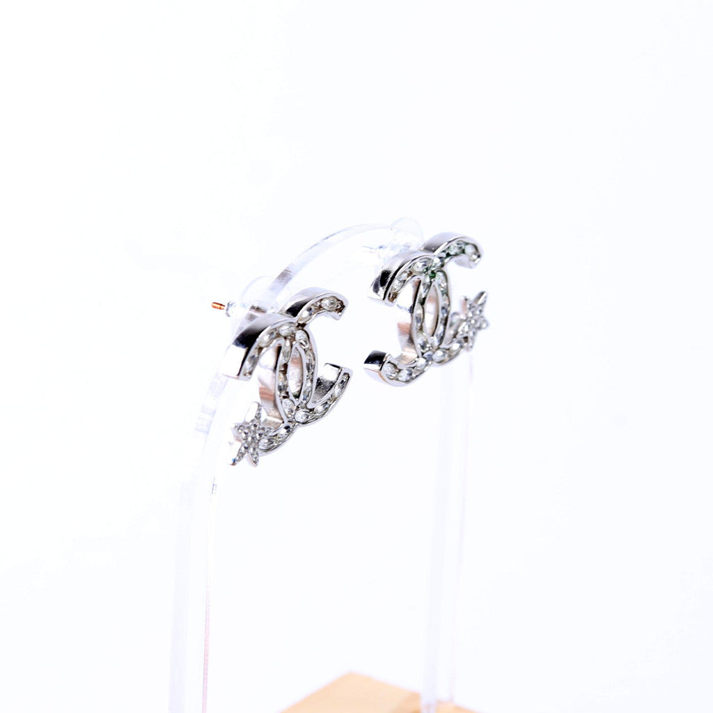 Crystal Star CC Stud Earrings Silver