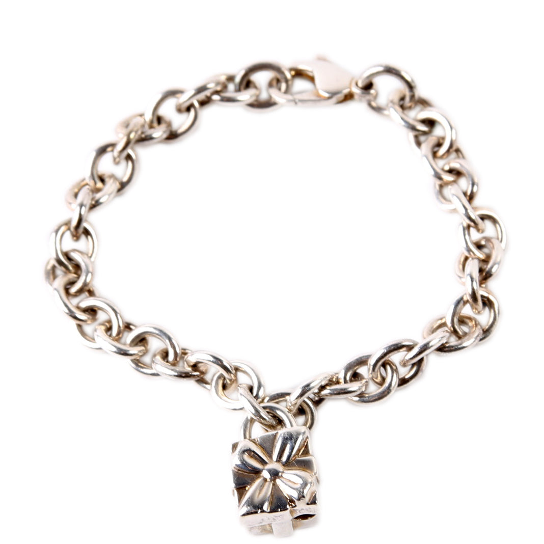 Link Chain With Present Lock Charm Bracelet 925