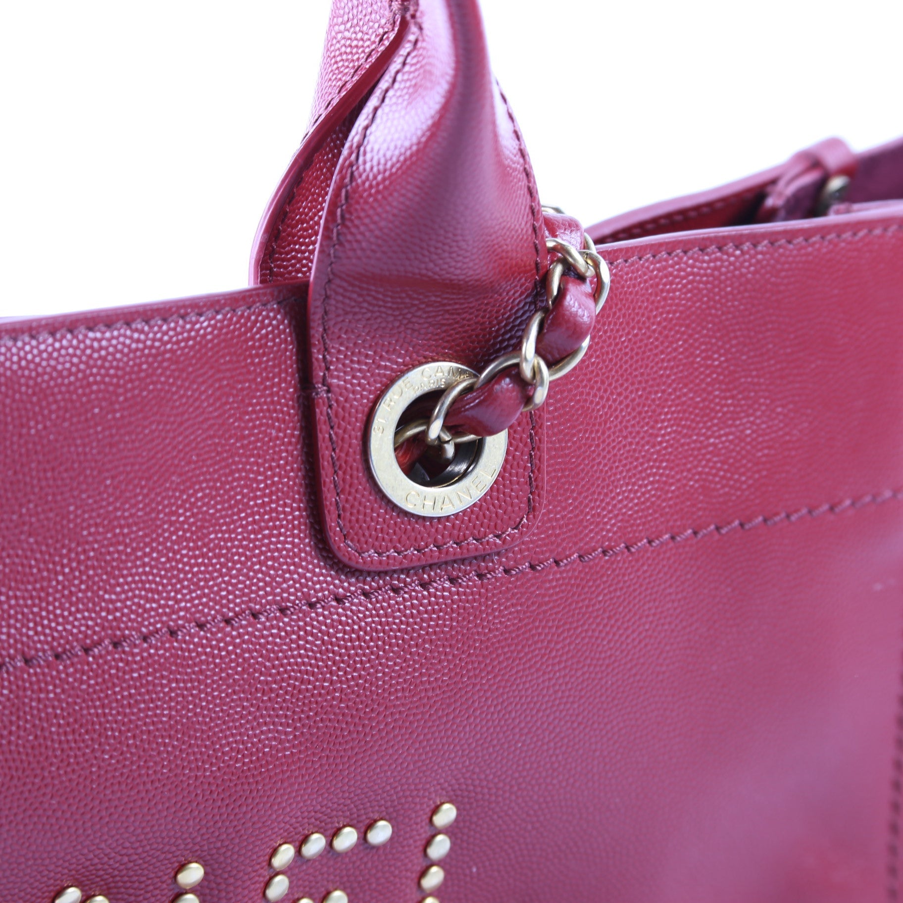 Deauville Studded Caviar Leather Med Tote 26M