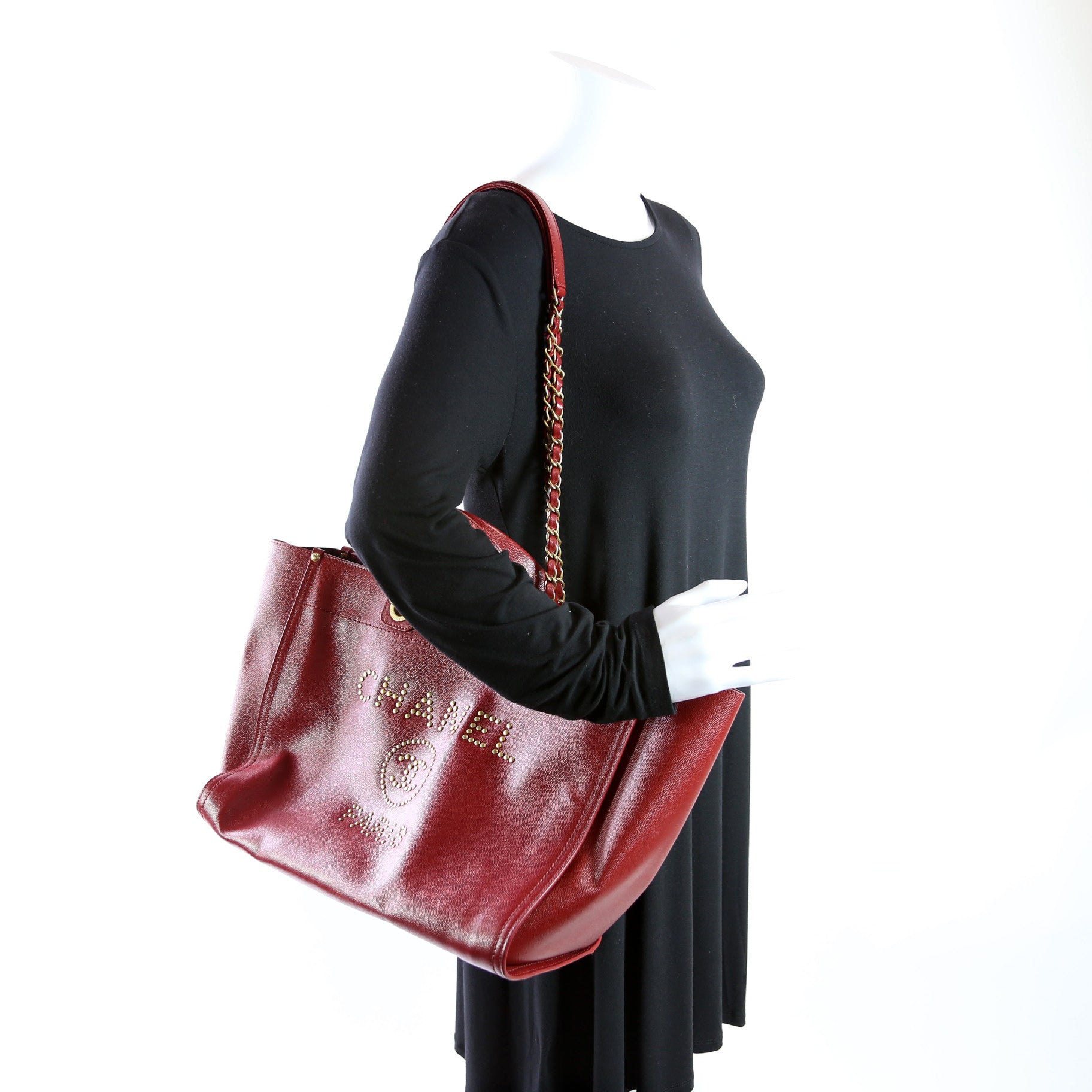 Deauville Studded Caviar Leather Med Tote 26M