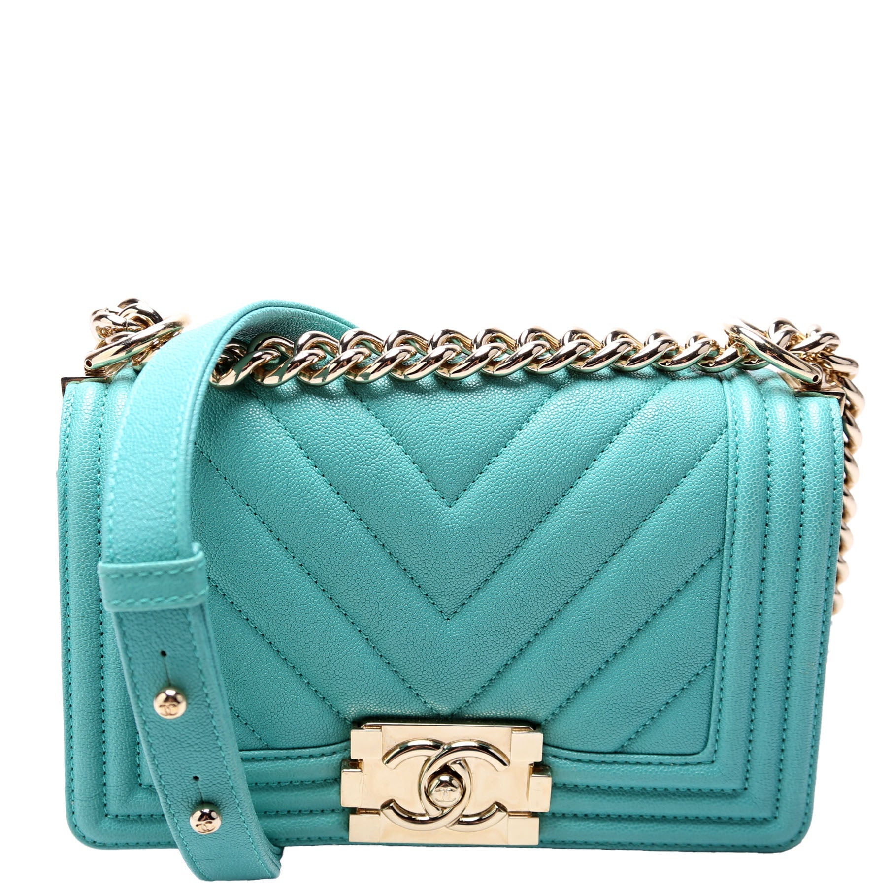 Boy Flap Small Chevron Caviar 27M Teal