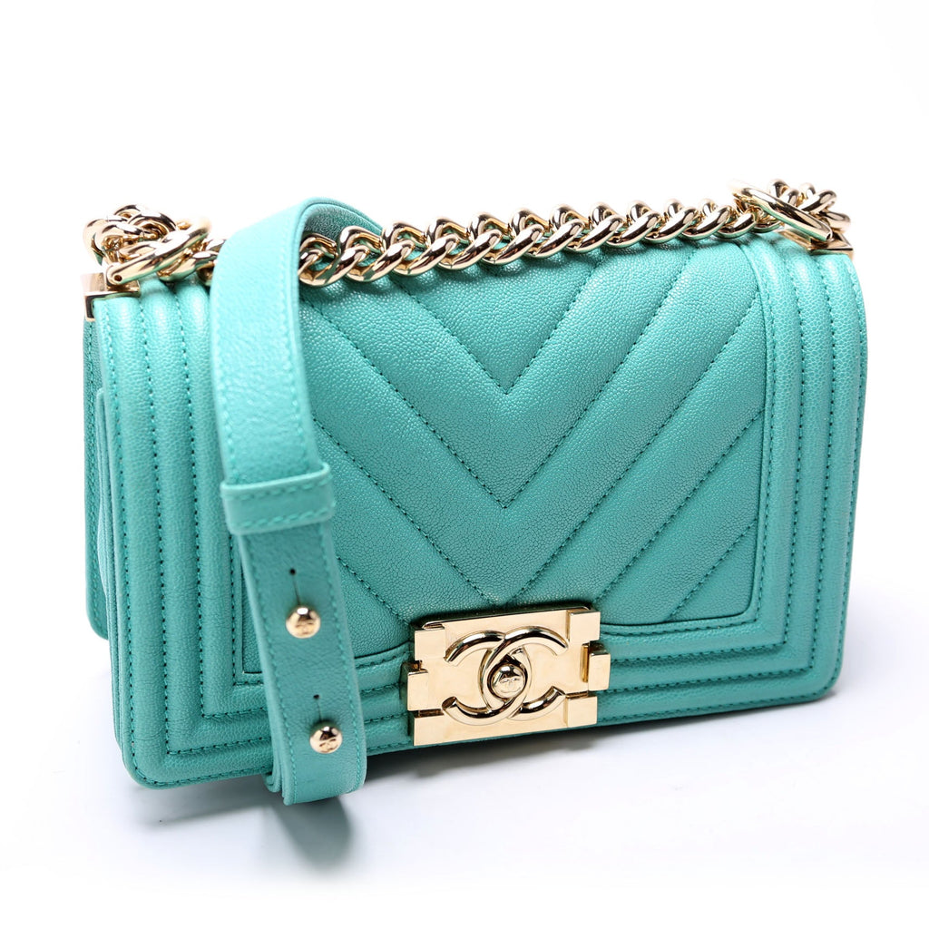 Boy Flap Small Chevron Caviar 27M Teal