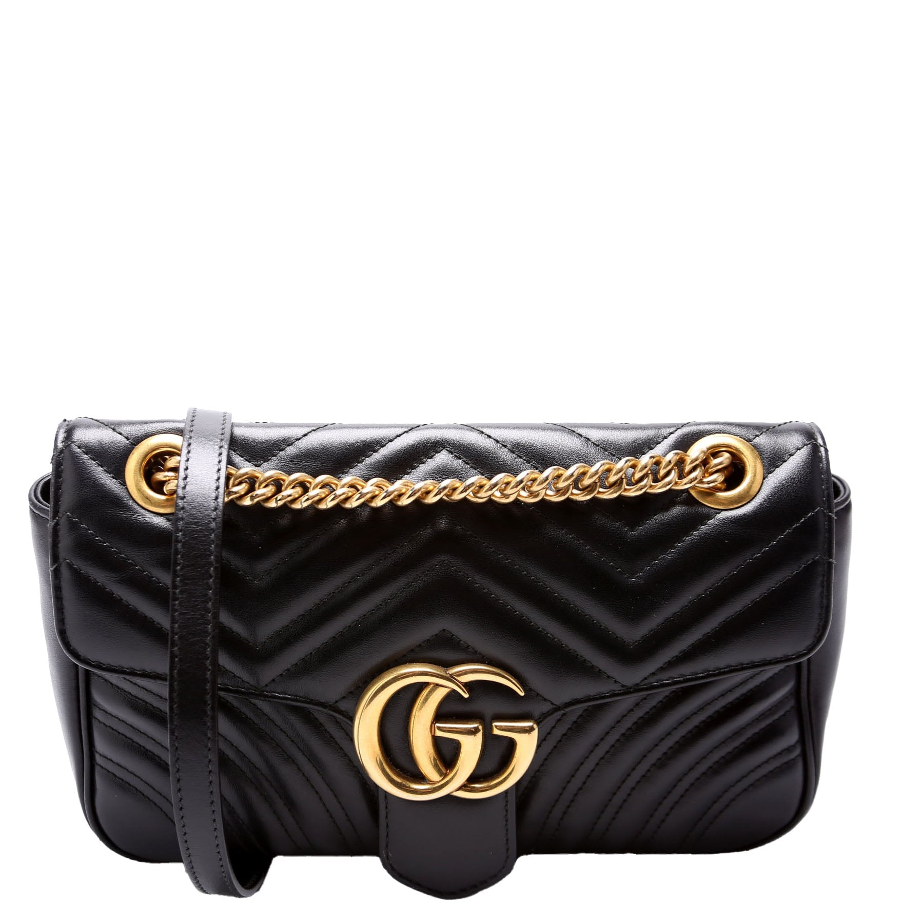 443497 Marmont Leather Shoulder Small Flap Black