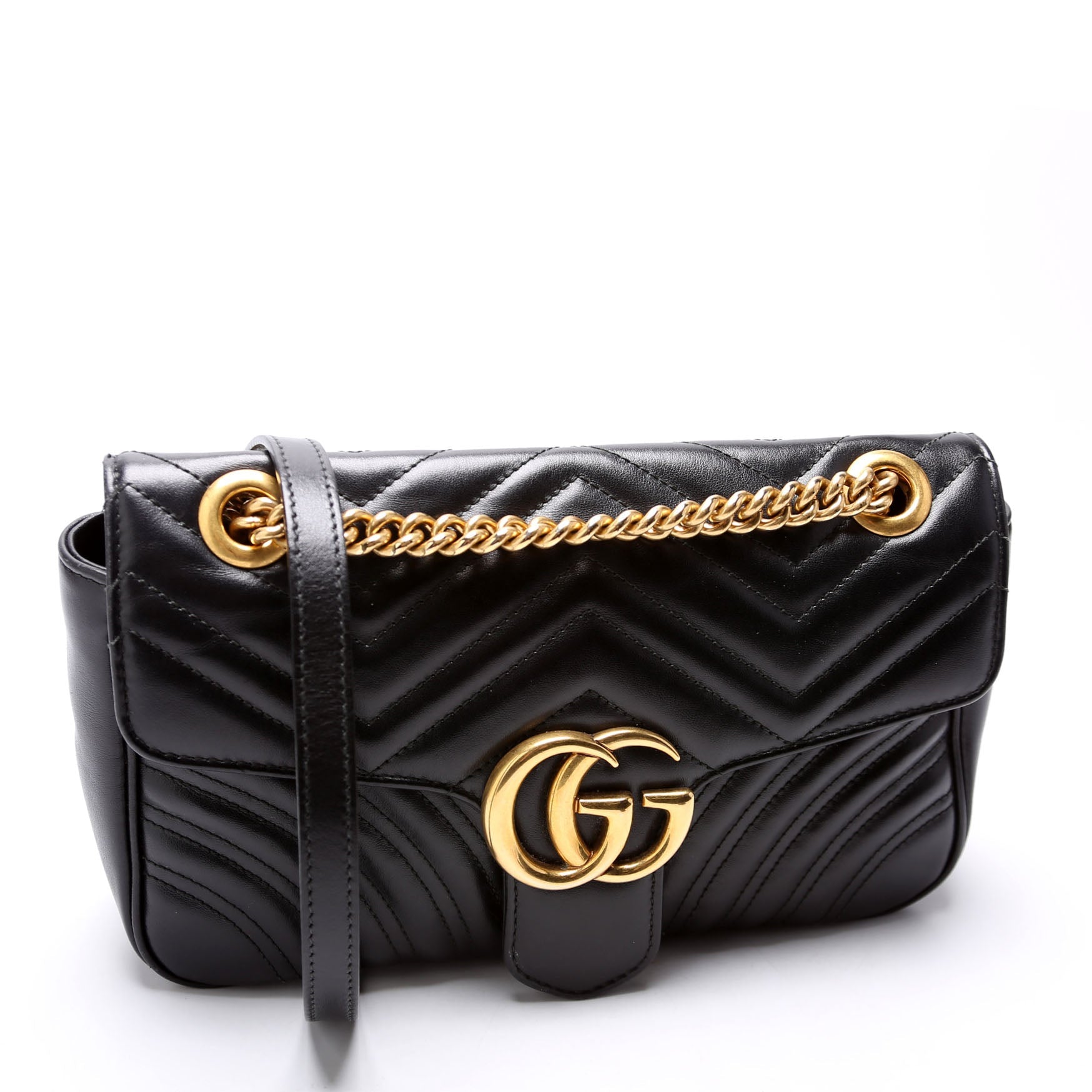 443497 Marmont Leather Shoulder Small Flap Black