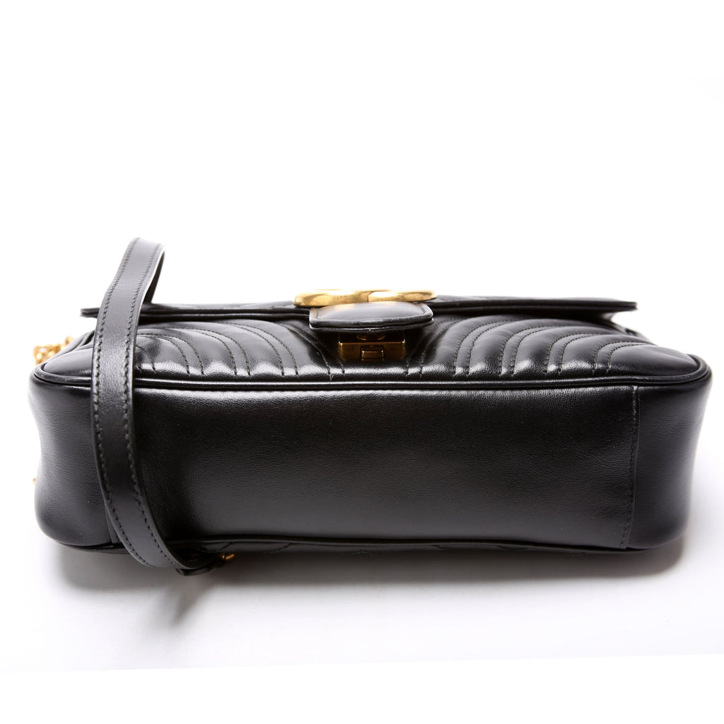 443497 Marmont Leather Shoulder Small Flap Black