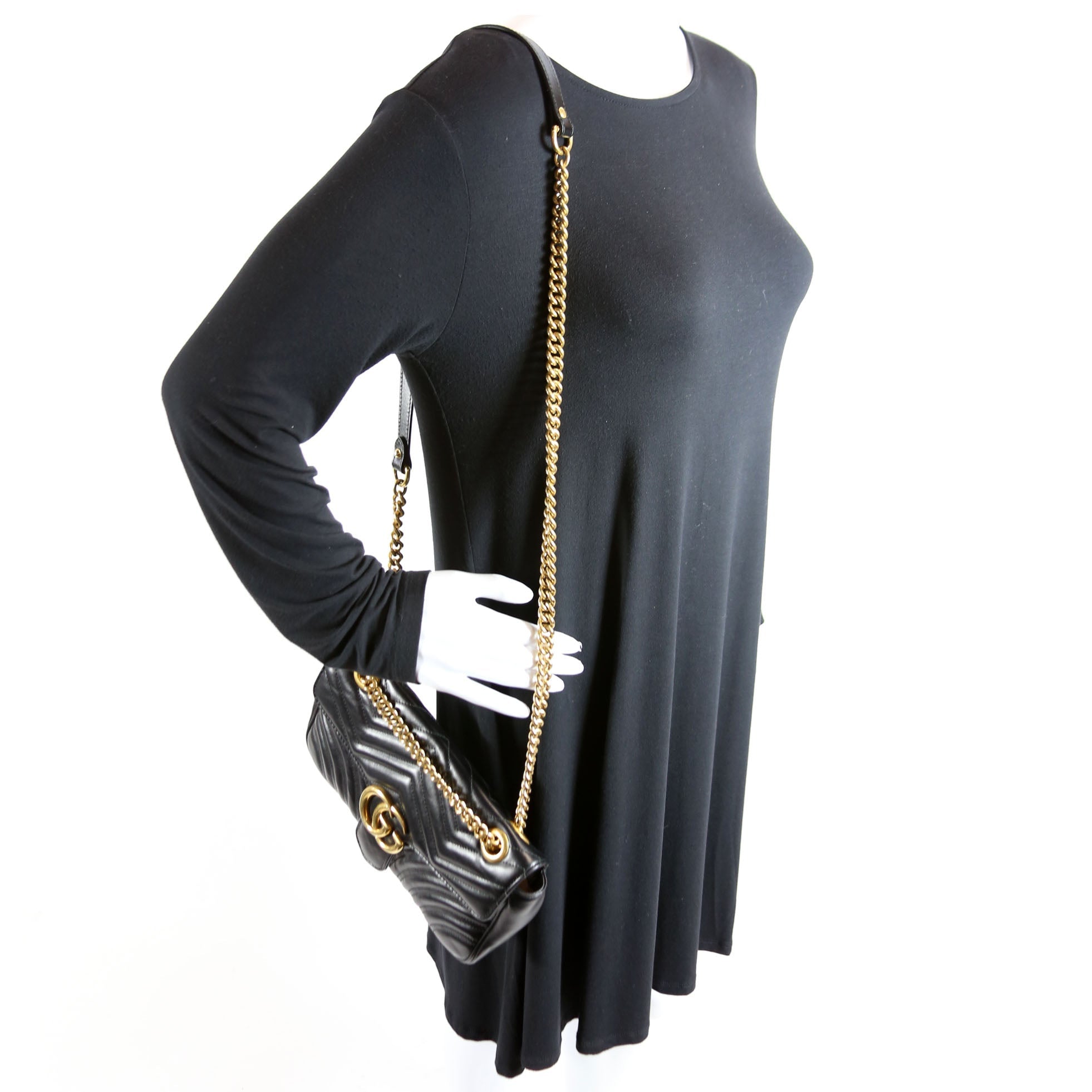 443497 Marmont Leather Shoulder Small Flap Black