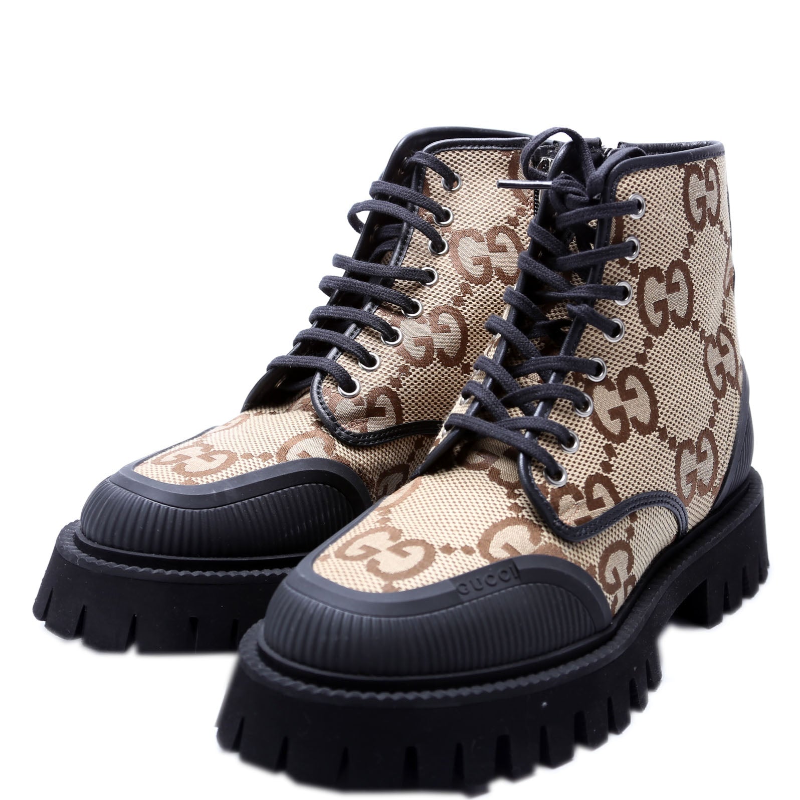 Maxi GG Canvas Lace Up Combat Boots Size 5 (37) Brown
