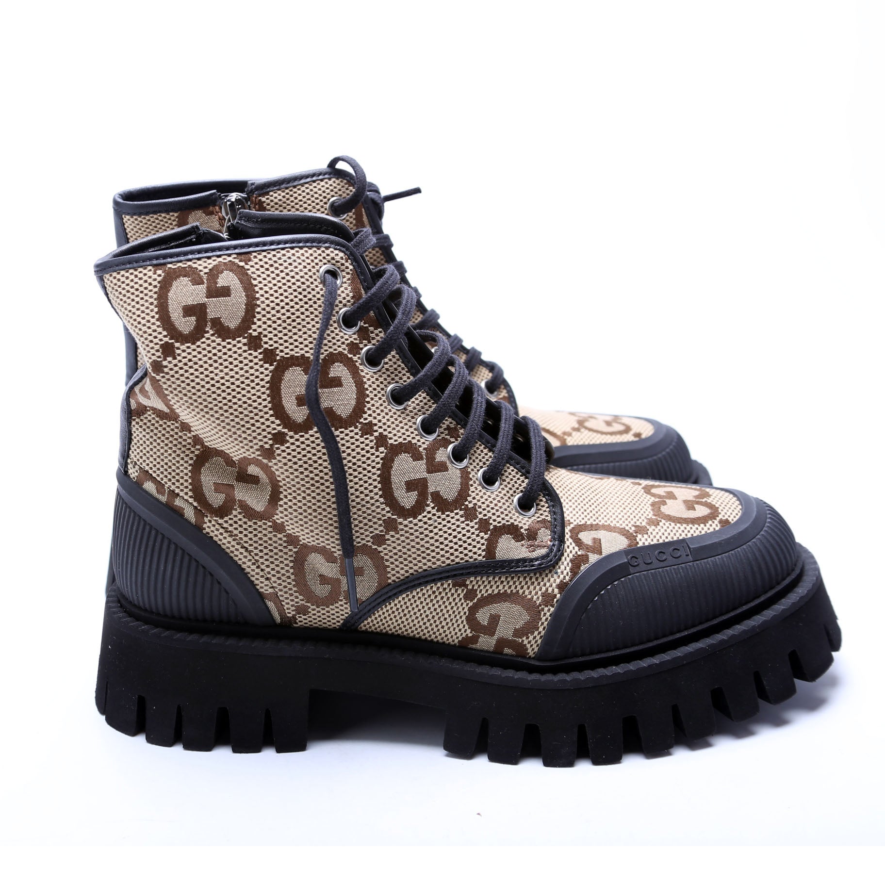 Maxi GG Canvas Lace Up Combat Boots Size 5 (37) Brown