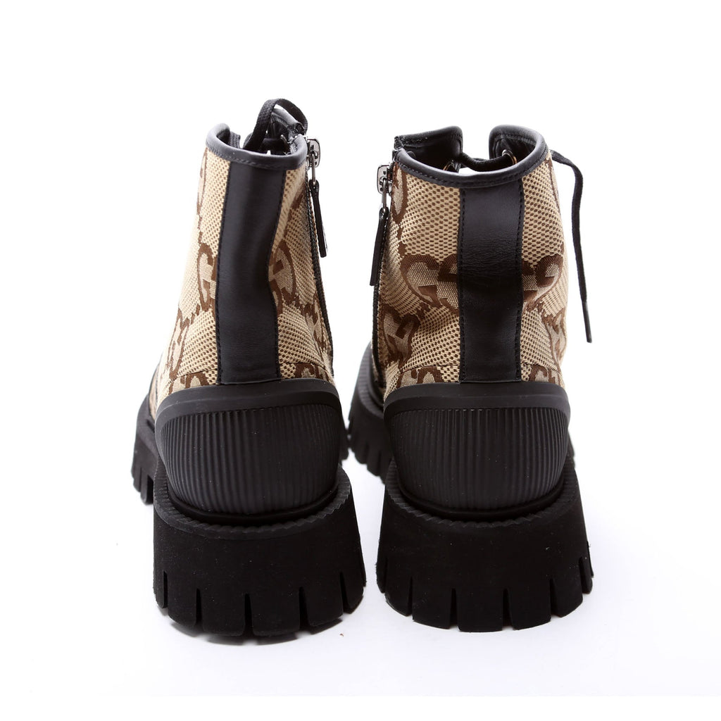 Maxi GG Canvas Lace Up Combat Boots Size 5 (37) Brown
