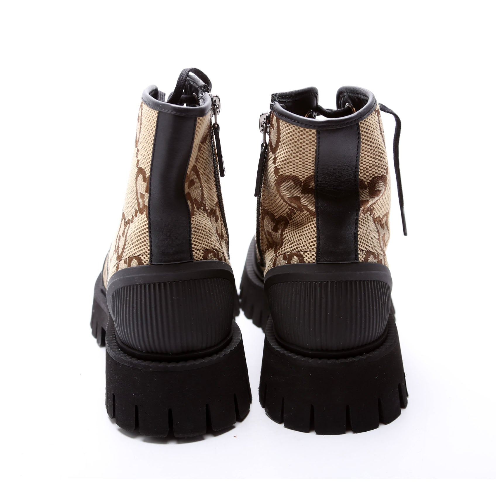 Maxi GG Canvas Lace Up Combat Boots Size 5 (37) Brown
