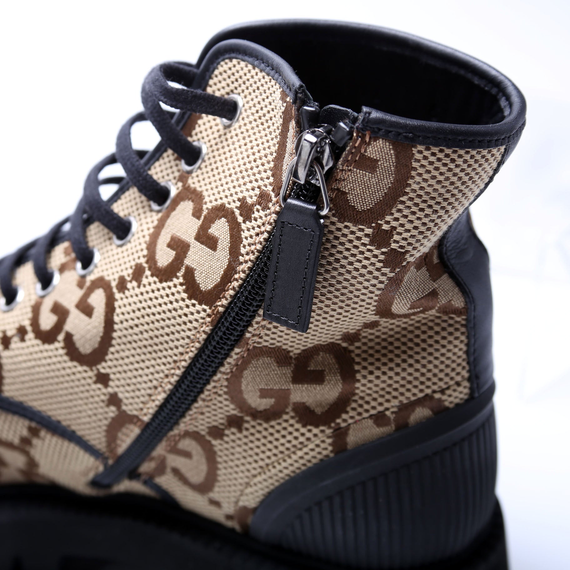 Maxi GG Canvas Lace Up Combat Boots Size 5 (37) Brown