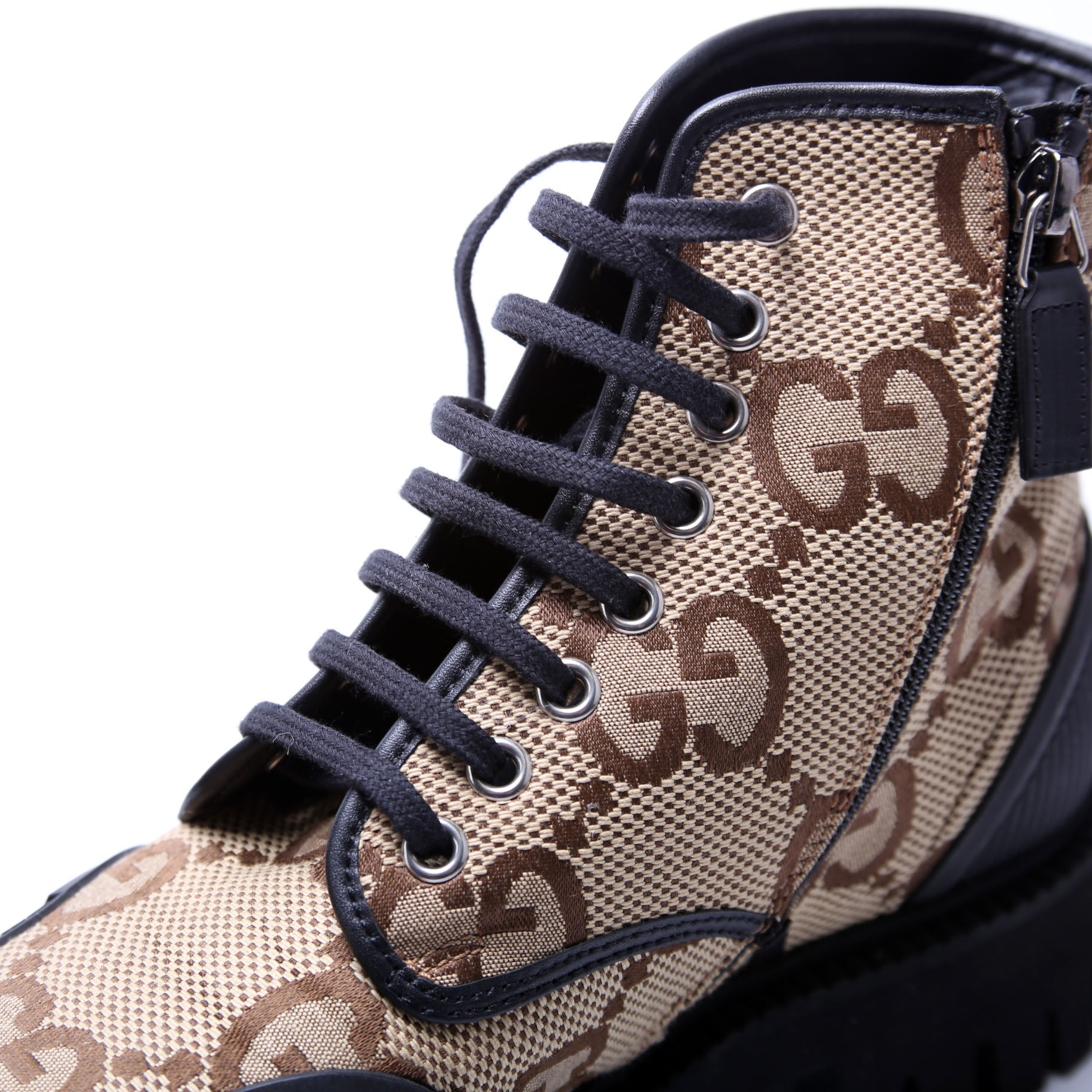 Maxi GG Canvas Lace Up Combat Boots Size 5 (37) Brown