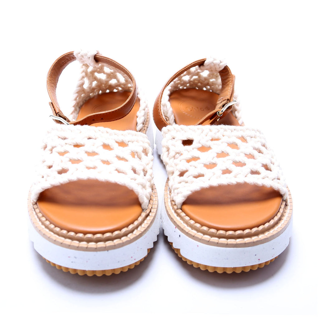 Luccia Crochet Platform Sandals Size 36 Cream