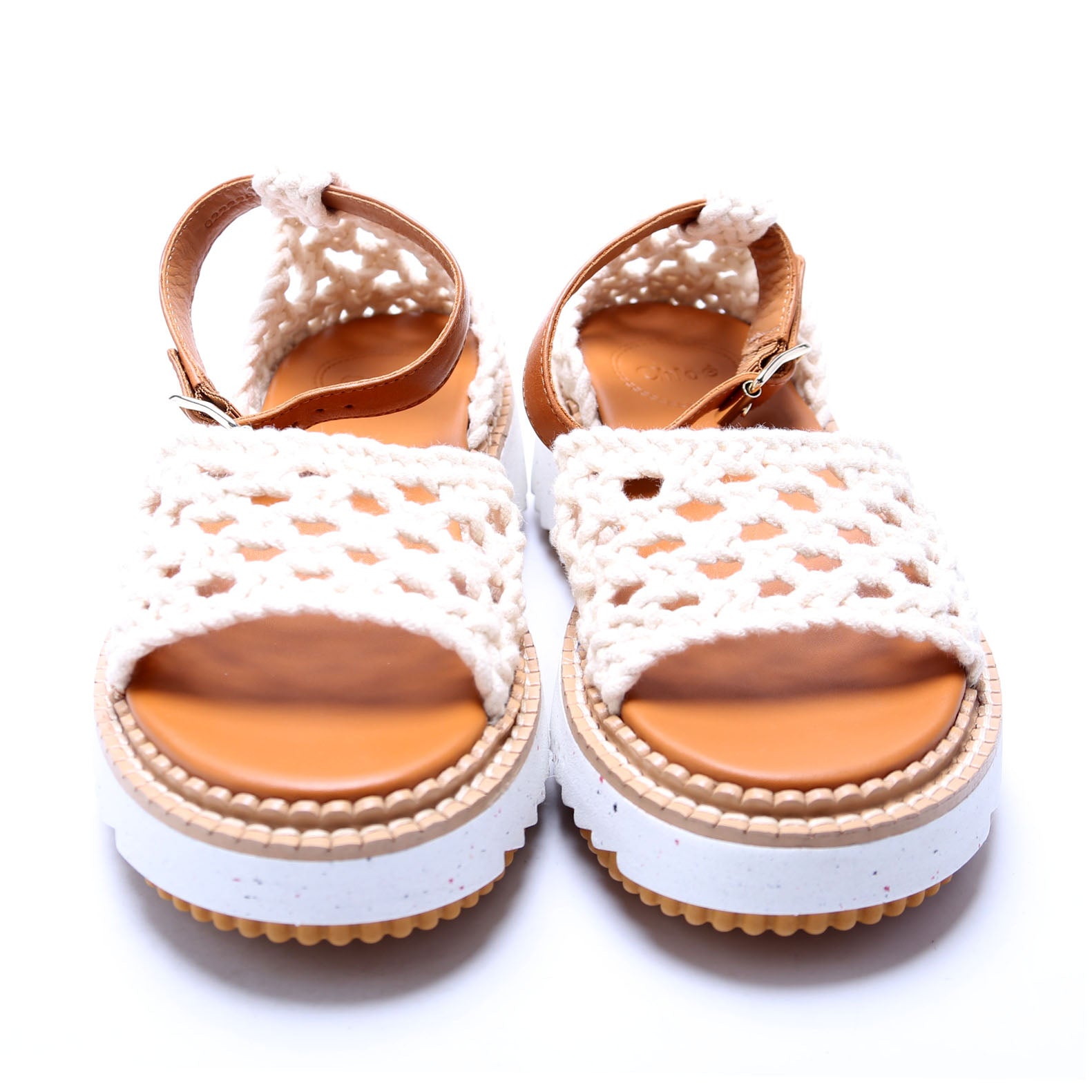 Luccia Crochet Platform Sandals Size 36 Cream