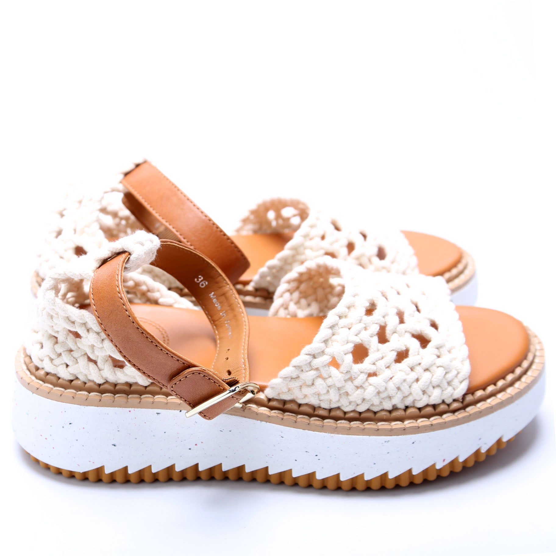 Luccia Crochet Platform Sandals Size 36 Cream