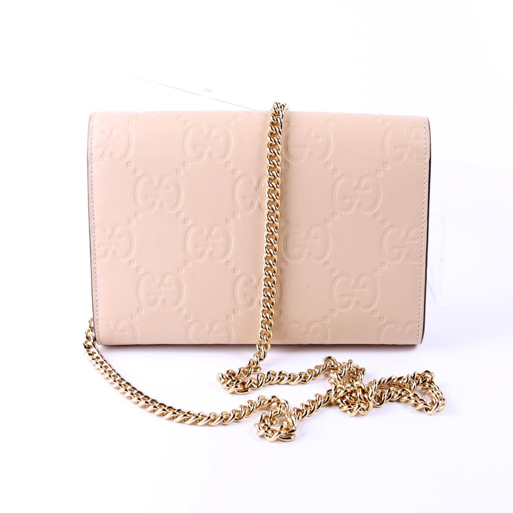 781555 GG Leather Chain Wallet Tan