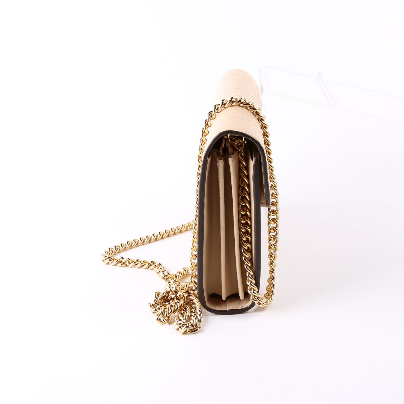 781555 GG Leather Chain Wallet Tan