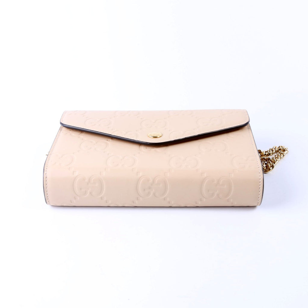 781555 GG Leather Chain Wallet Tan