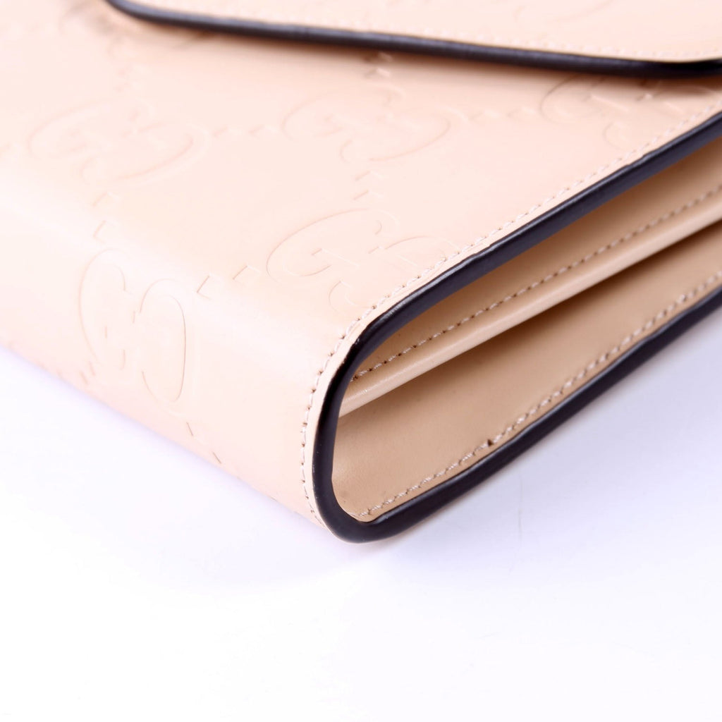 781555 GG Leather Chain Wallet Tan