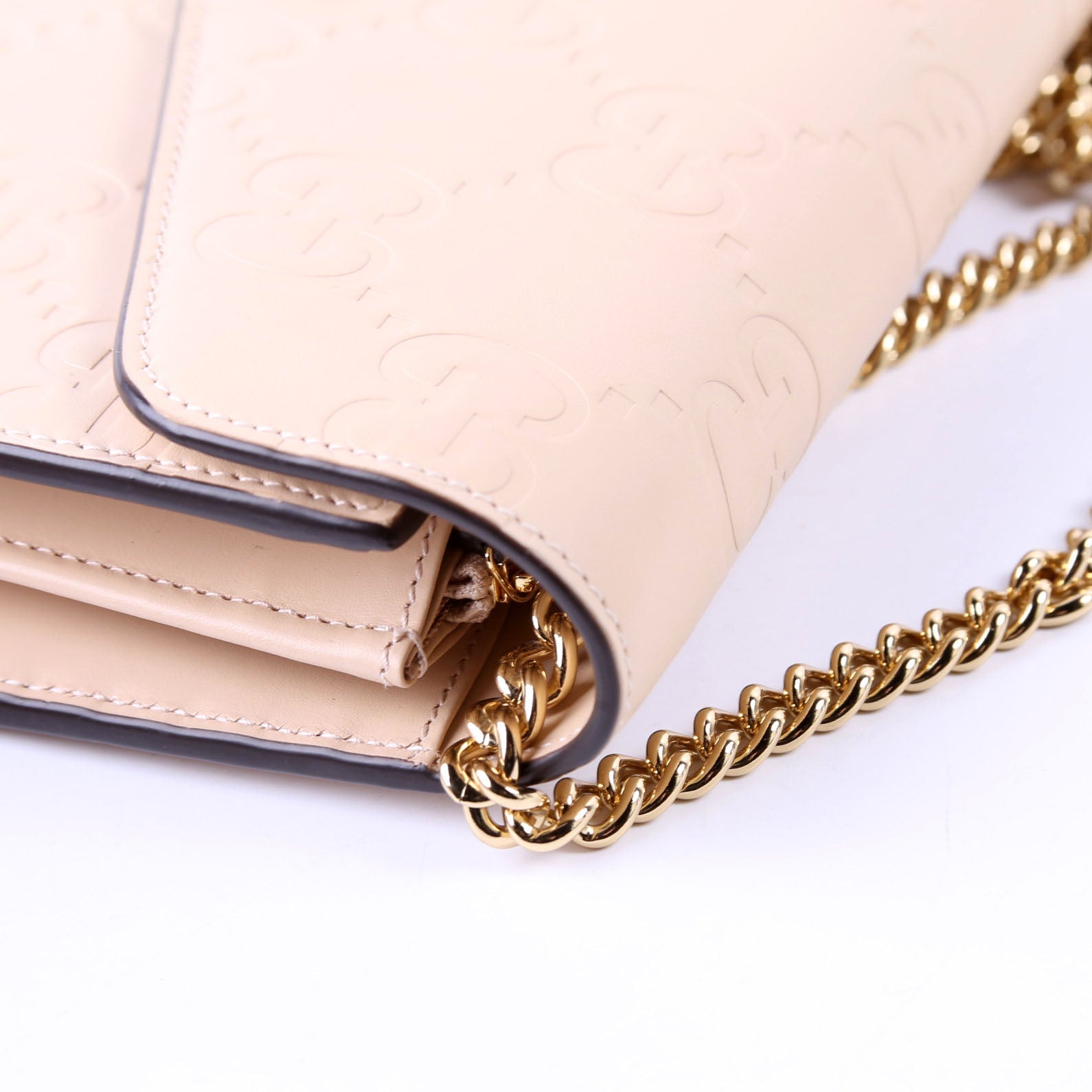 781555 GG Leather Chain Wallet Tan