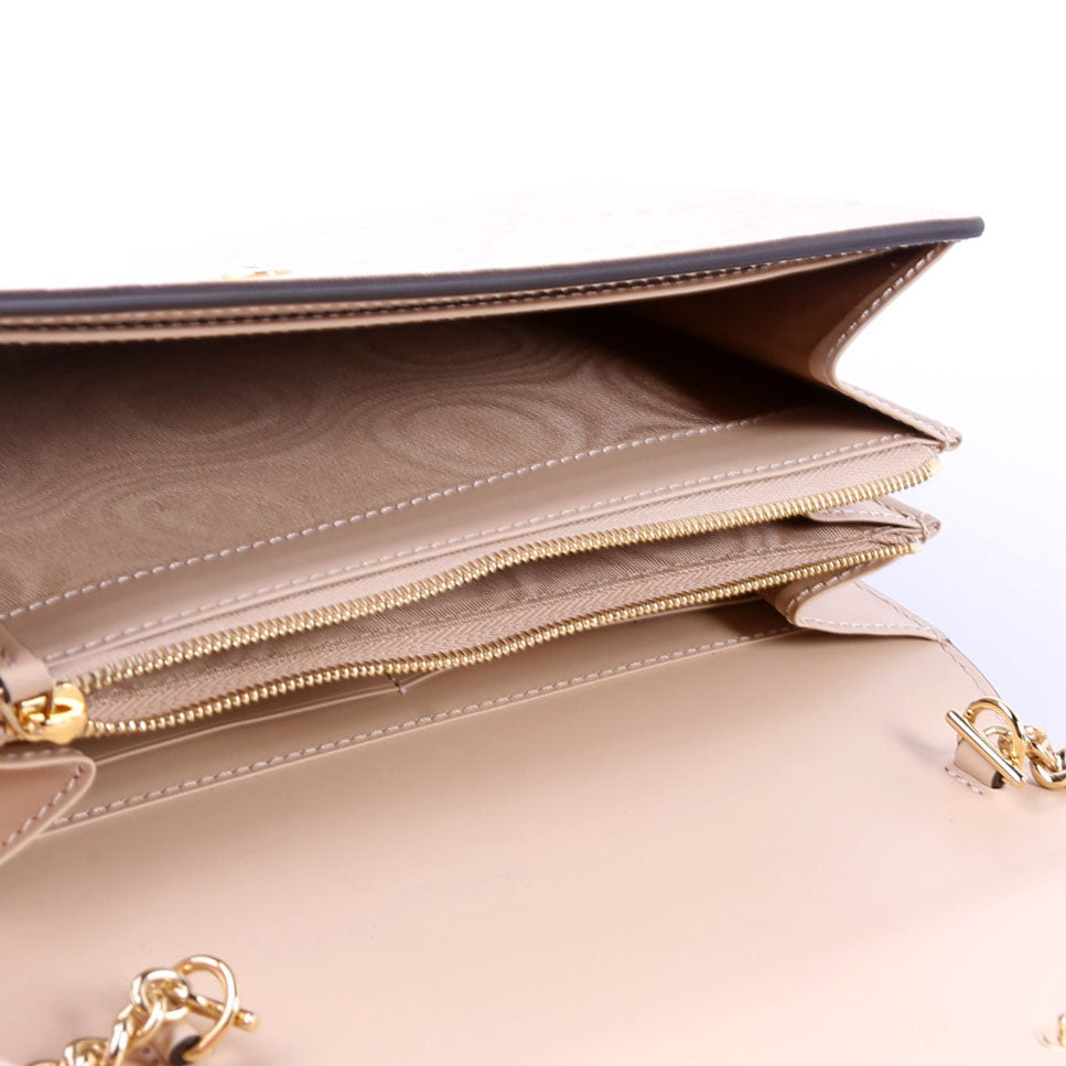 781555 GG Leather Chain Wallet Tan