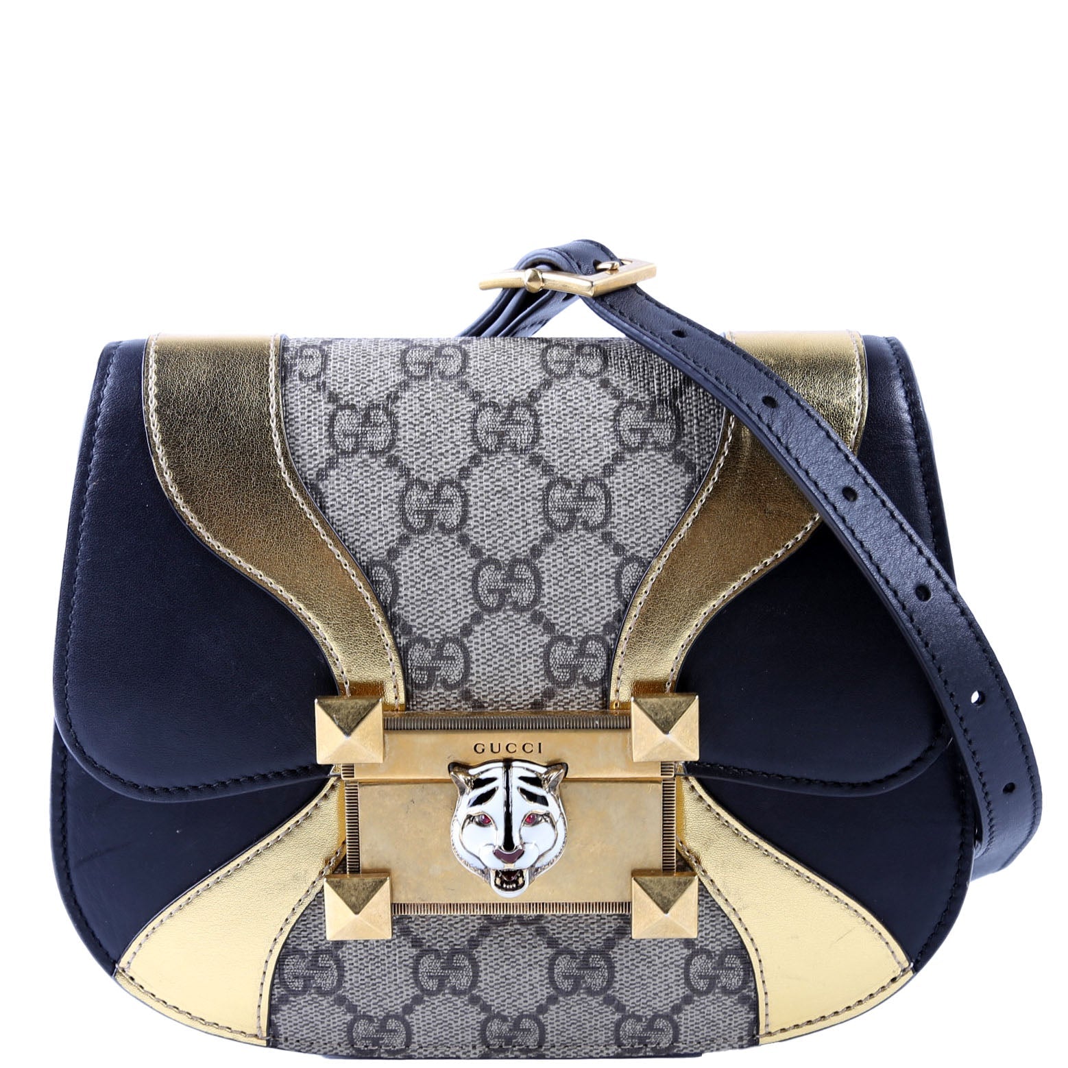 500781 GG Supreme Calfskin Osiride Shoulder Bag Black/Gold