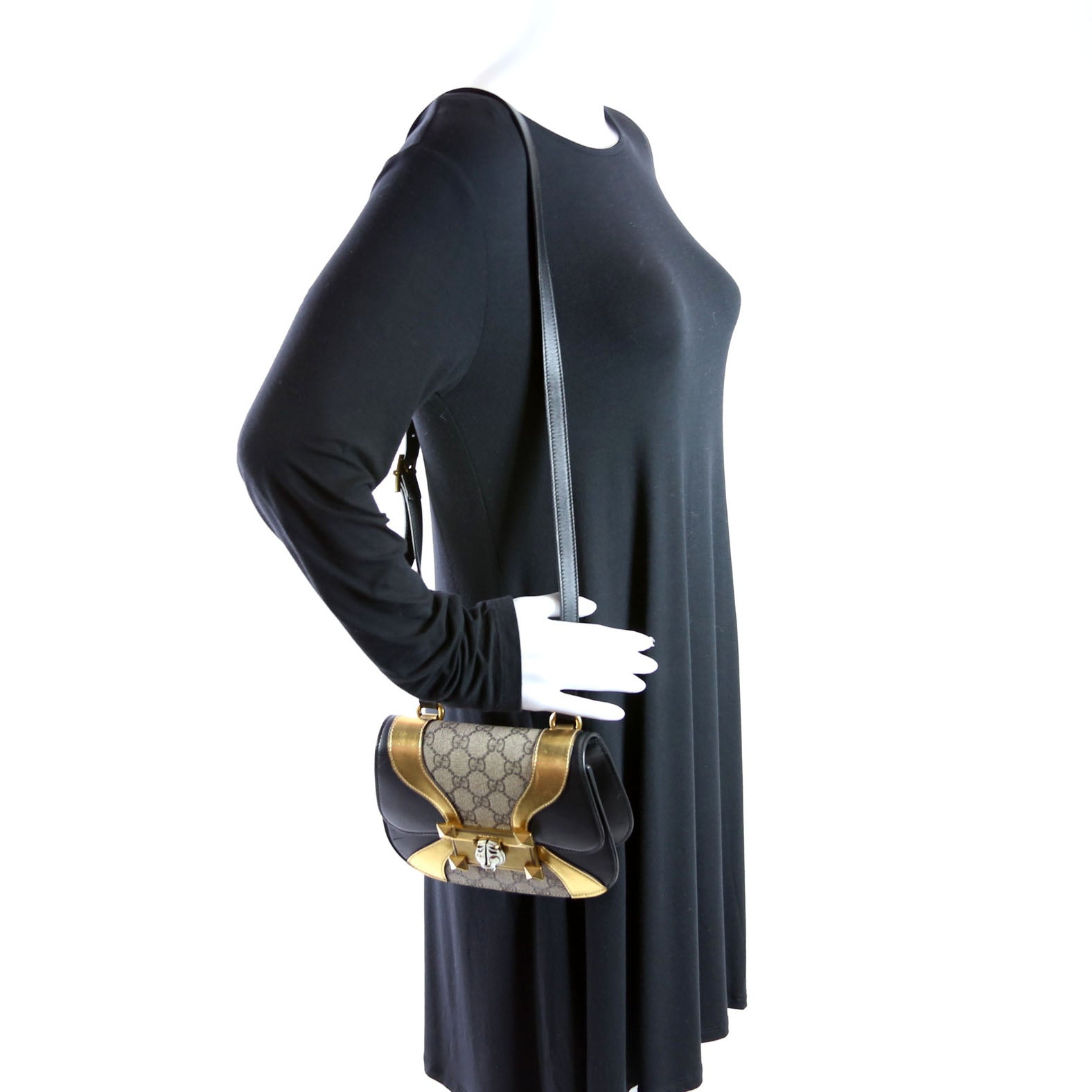 500781 GG Supreme Calfskin Osiride Shoulder Bag Black/Gold