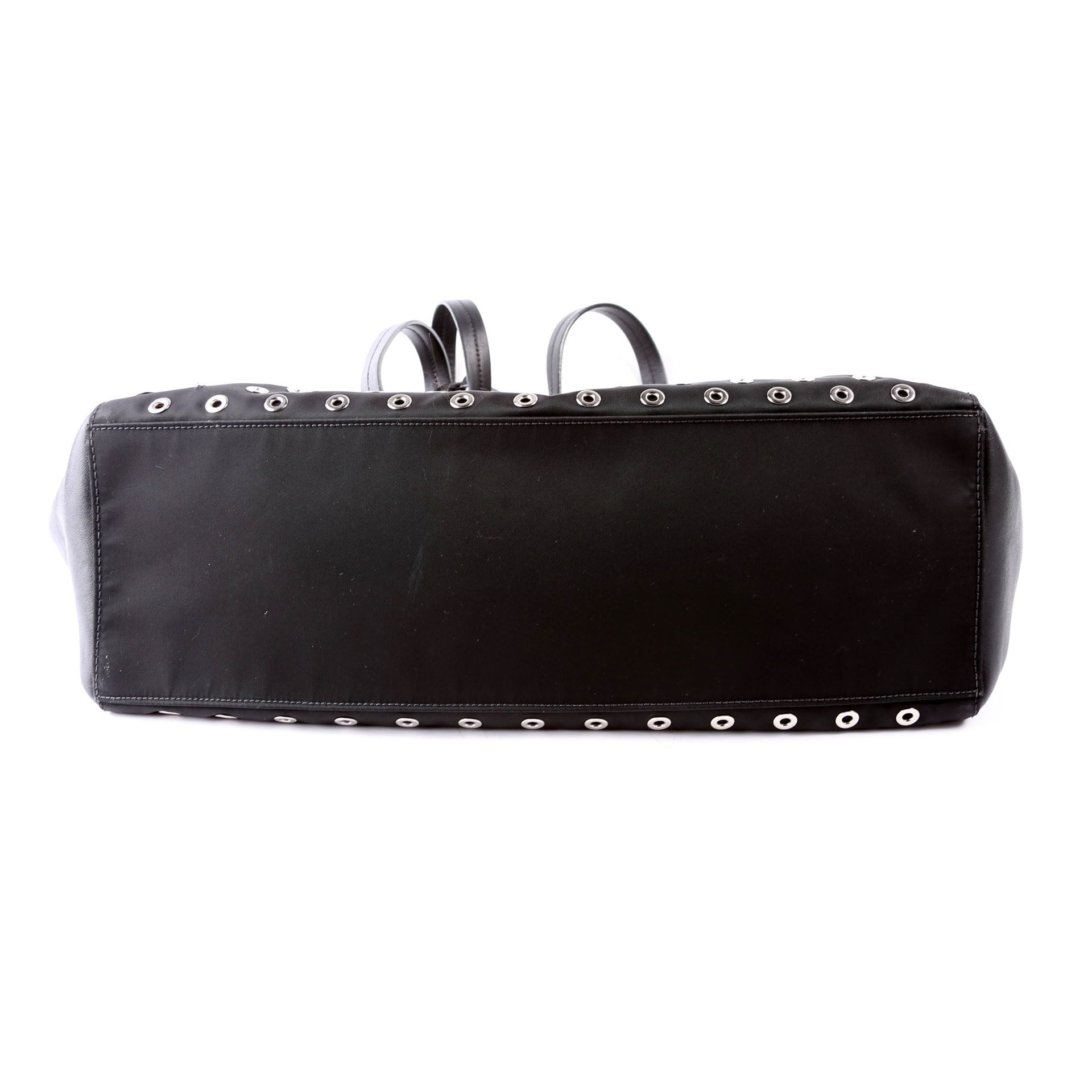 Tressuto/Leather Grommet Tote Black/Silver