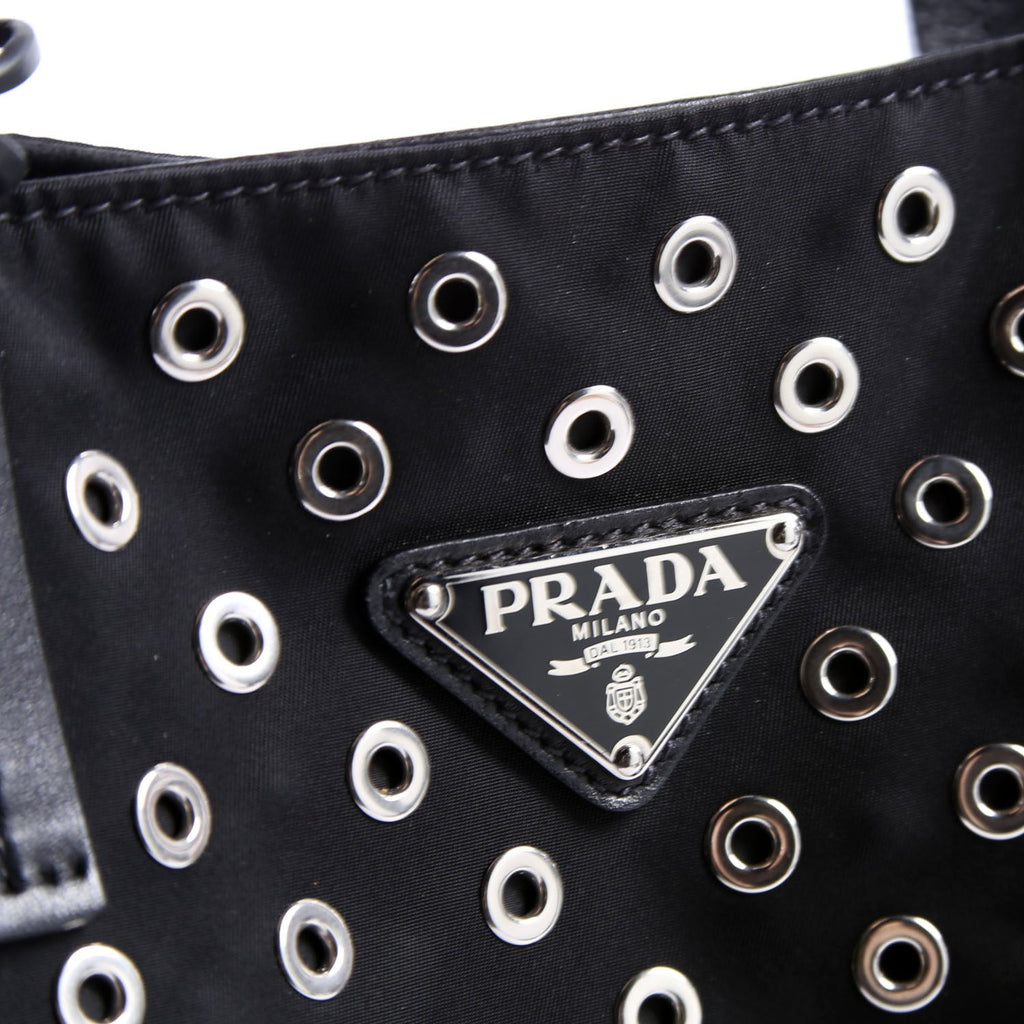 Tressuto/Leather Grommet Tote Black/Silver