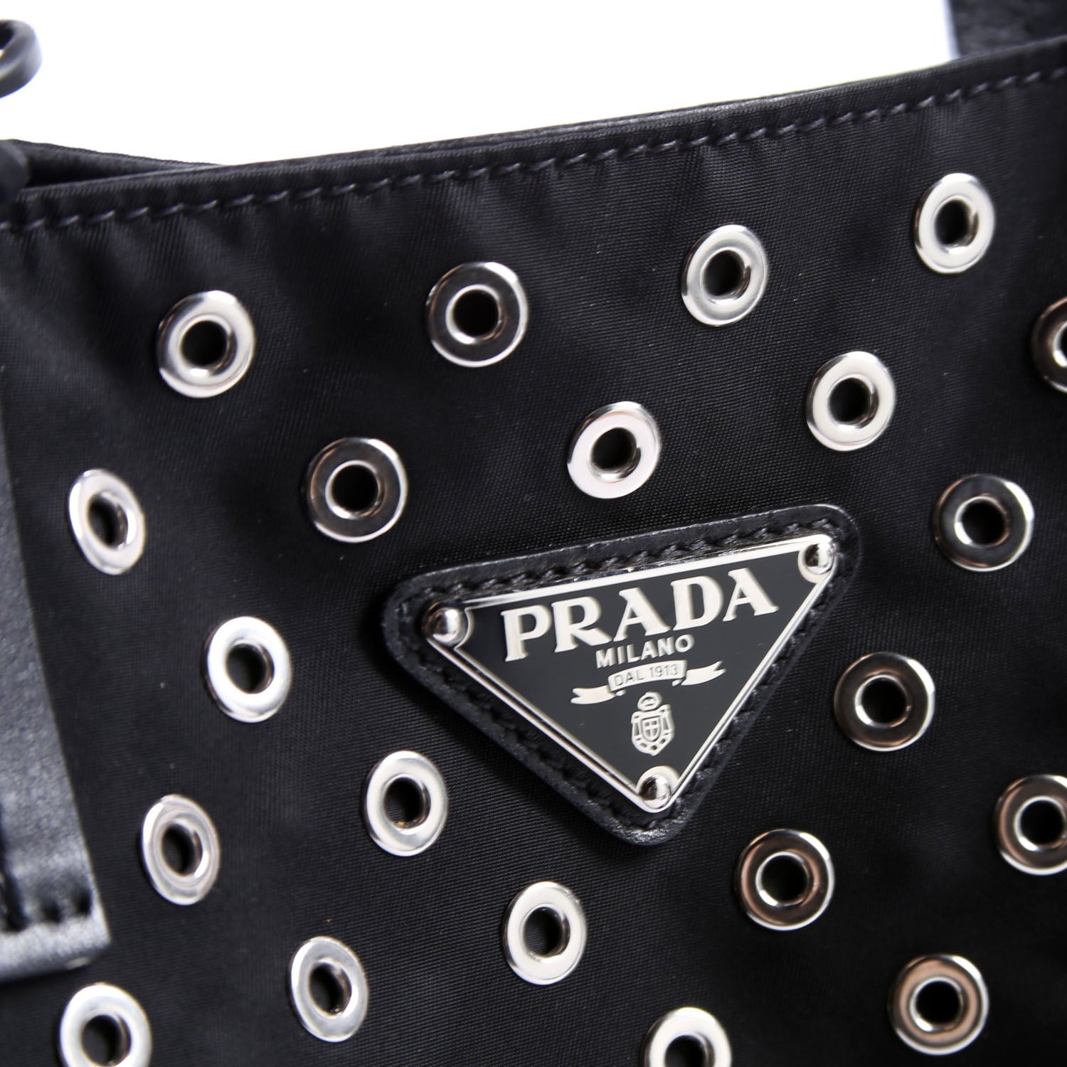Tressuto/Leather Grommet Tote Black/Silver