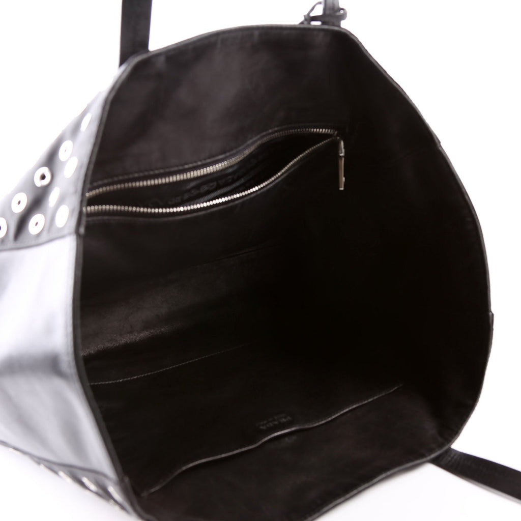 Tressuto/Leather Grommet Tote Black/Silver