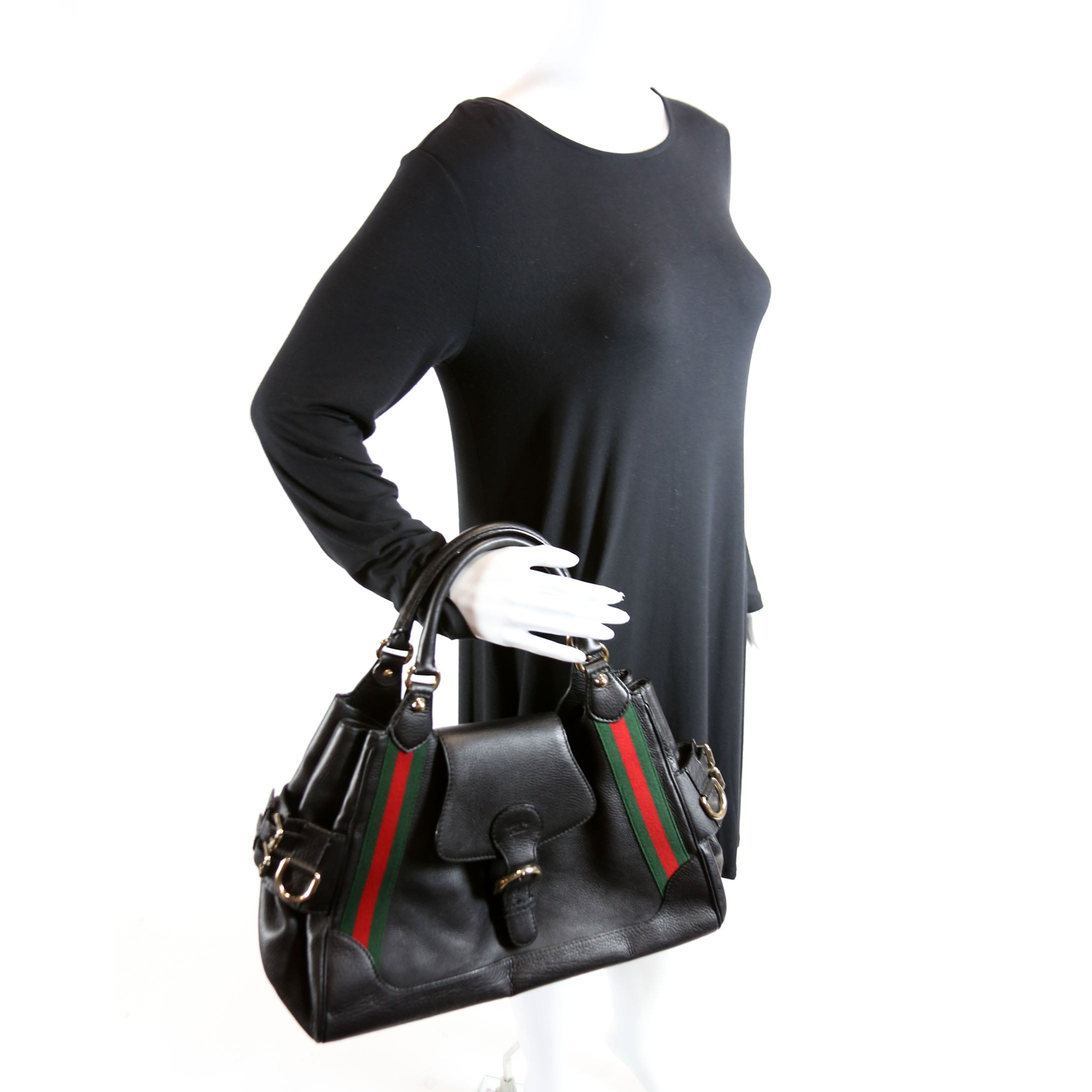 247599 Web Leather Heritage Shoulder Bag