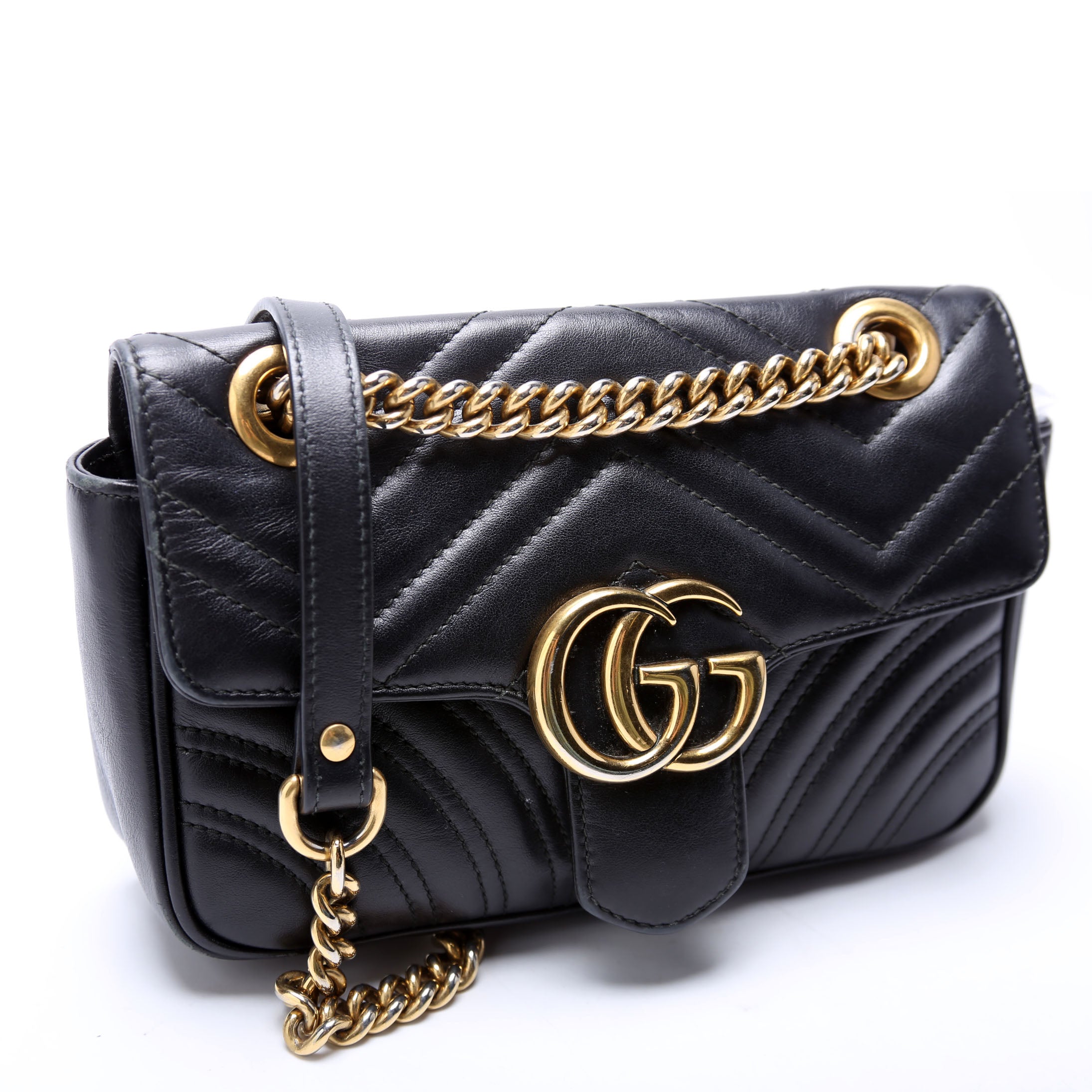 446744 Marmont Leather Shoulder Mini Flap Black