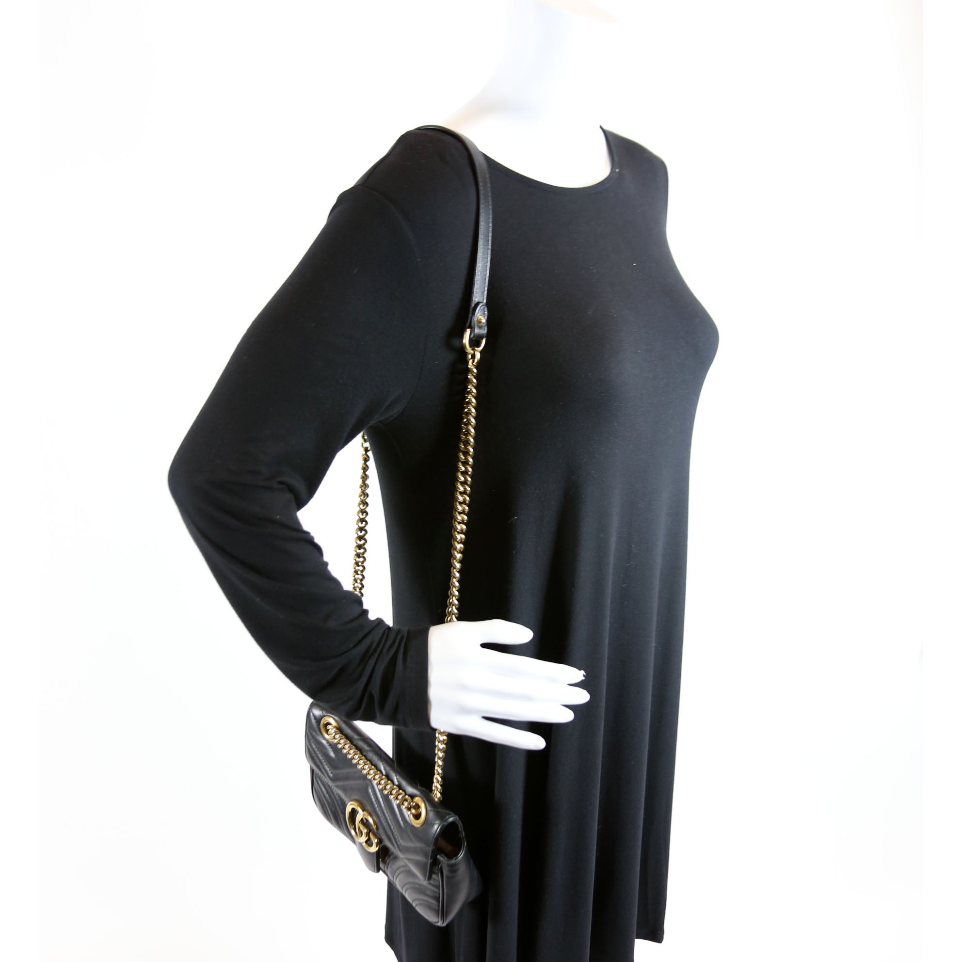 446744 Marmont Leather Shoulder Mini Flap Black