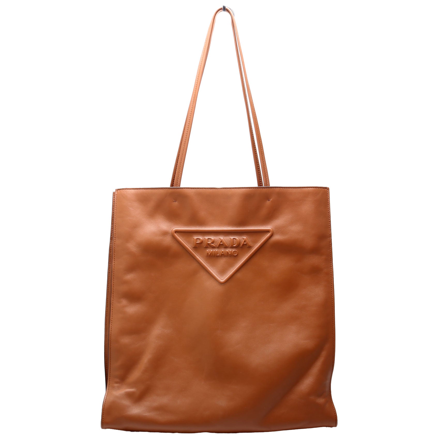 Soft Calfskin Triangle Logo Shopper Tote Brown